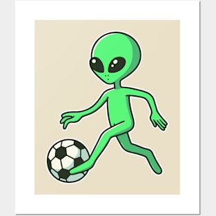 funny alien play Soccer Posters and Art